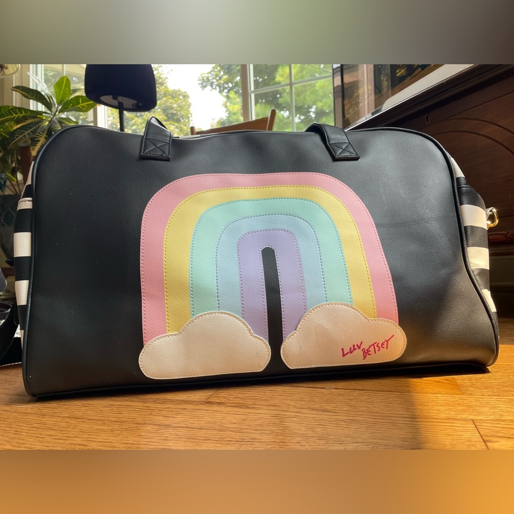 Betsey Johnson Black and White Striped Bag with Rainbow Design - Picture 2 of 13